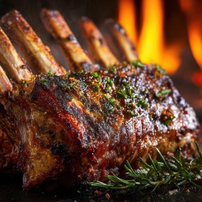 Grilled Rack Ribs With Flames Background